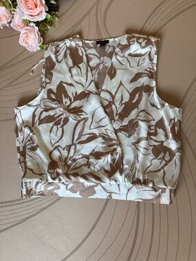 Halogen Brown and White Floral Wrap-Style Camisole